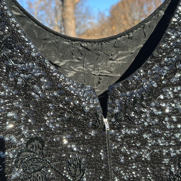 Vintage 1960s Hong Kong Black Wool Beaded sweater Charles & Co sequins Beaded - Picture 5 of 7